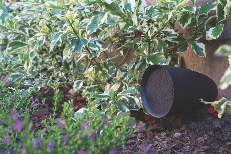 Outdoor speakers in a landscape