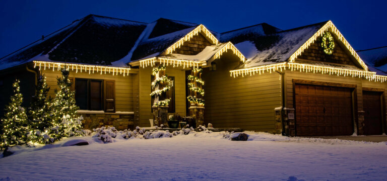 Holiday lighting decoration on a house